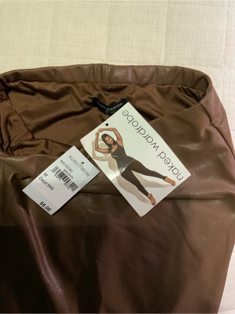 ‘Naked Wardrobe’ Faux Leather Long Sleeve Bodysuit & Midi Skirt Set - Picture 3 of 4